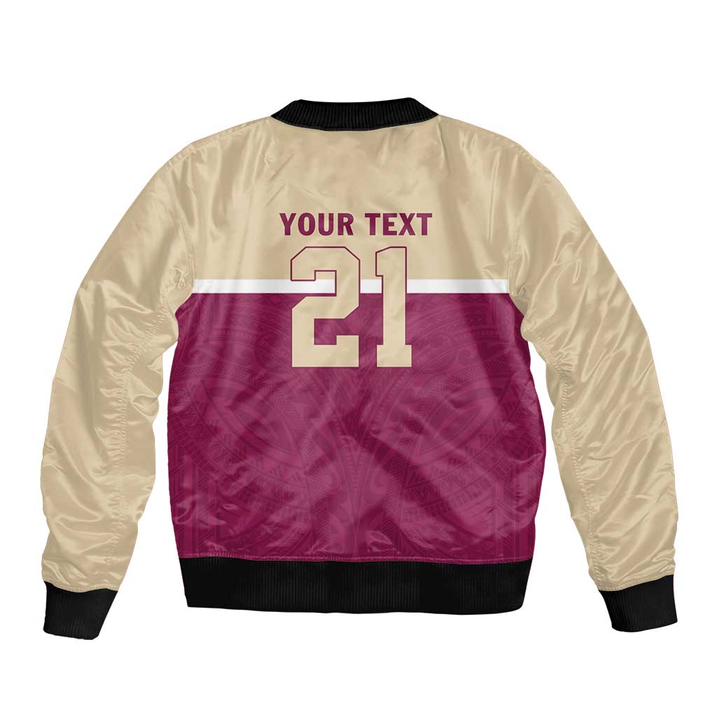 Queensland Samoa Custom Bomber Jacket Maroon Pacific Polynesian Tribal Pattern