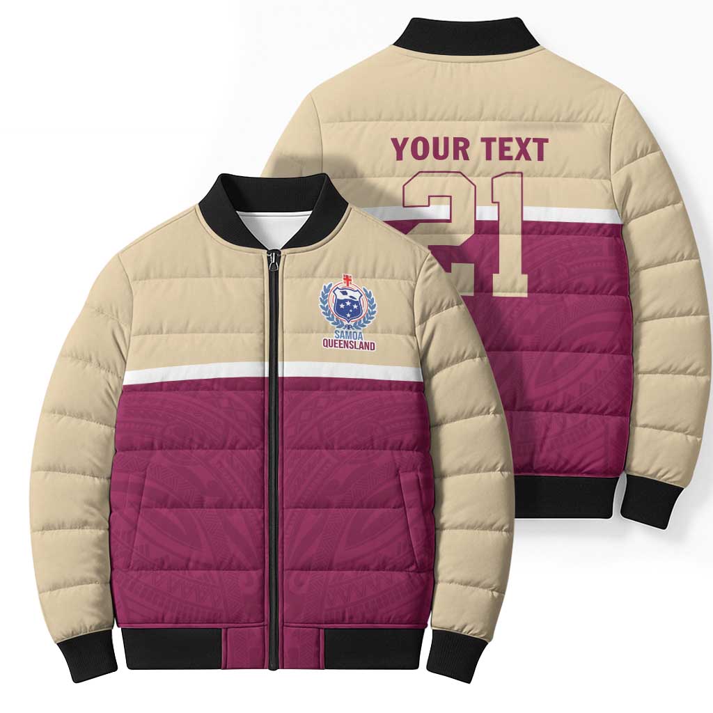 Queensland Samoa Custom Bomber Puffer Jacket Maroon Pacific Polynesian Tribal Pattern LT9 - Polynesian Pride
