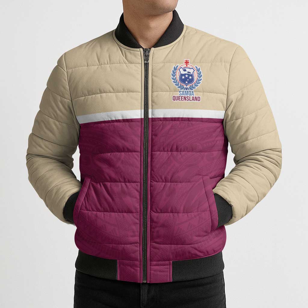 Queensland Samoa Custom Bomber Puffer Jacket Maroon Pacific Polynesian Tribal Pattern LT9 - Polynesian Pride