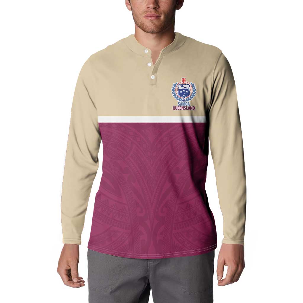 Queensland Samoa Custom Button Sweatshirt Maroon Pacific Polynesian Tribal Pattern LT9 - Polynesian Pride