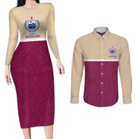 Queensland Samoa Custom Couples Matching Long Sleeve Bodycon Dress and Long Sleeve Button Shirt Maroon Pacific Polynesian Tribal Pattern LT9 Maroon - Polynesian Pride