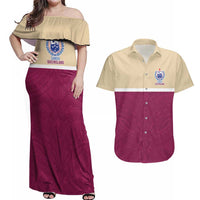 Queensland Samoa Custom Couples Matching Off Shoulder Maxi Dress and Hawaiian Shirt Maroon Pacific Polynesian Tribal Pattern