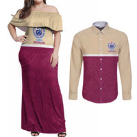Queensland Samoa Custom Couples Matching Off Shoulder Maxi Dress and Long Sleeve Button Shirt Maroon Pacific Polynesian Tribal Pattern LT9 Maroon - Polynesian Pride
