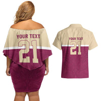 Queensland Samoa Custom Couples Matching Off Shoulder Short Dress and Hawaiian Shirt Maroon Pacific Polynesian Tribal Pattern LT9 - Polynesian Pride