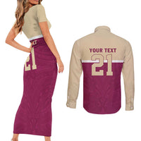 Queensland Samoa Custom Couples Matching Short Sleeve Bodycon Dress and Long Sleeve Button Shirt Maroon Pacific Polynesian Tribal Pattern LT9 - Polynesian Pride