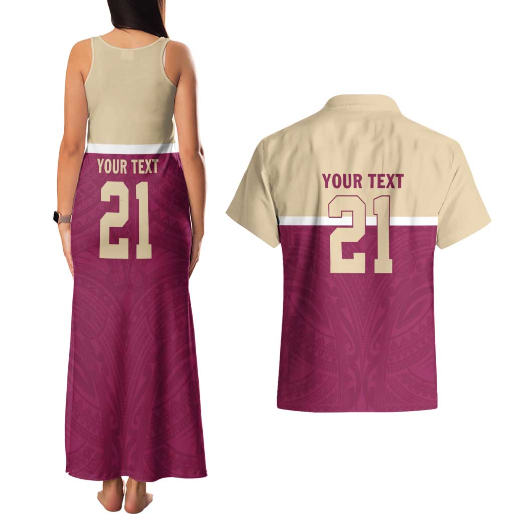 Queensland Samoa Custom Couples Matching Tank Maxi Dress and Hawaiian Shirt Maroon Pacific Polynesian Tribal Pattern LT9 - Polynesian Pride