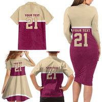 Queensland Samoa Custom Family Matching Long Sleeve Bodycon Dress and Hawaiian Shirt Maroon Pacific Polynesian Tribal Pattern