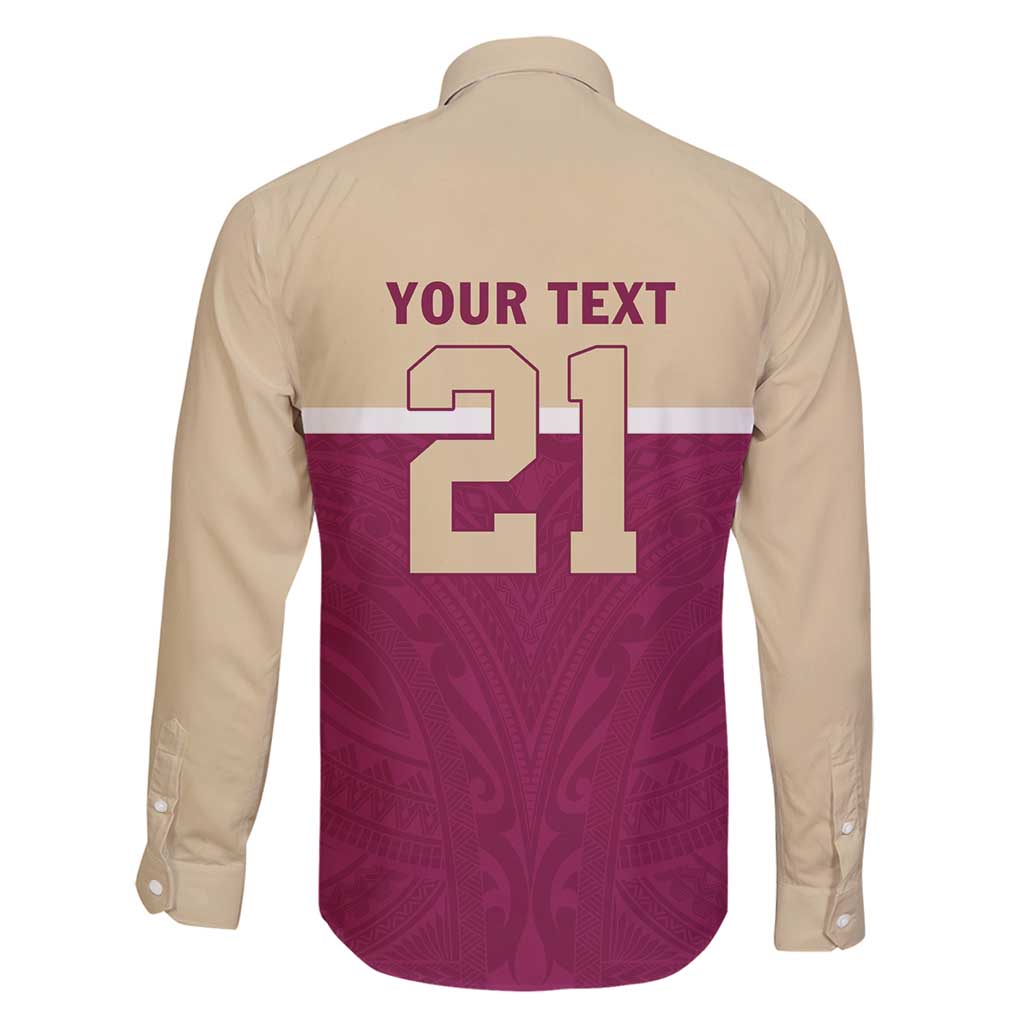 Queensland Samoa Custom Family Matching Long Sleeve Bodycon Dress and Hawaiian Shirt Maroon Pacific Polynesian Tribal Pattern