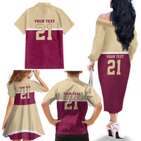 Queensland Samoa Custom Family Matching Off The Shoulder Long Sleeve Dress and Hawaiian Shirt Maroon Pacific Polynesian Tribal Pattern