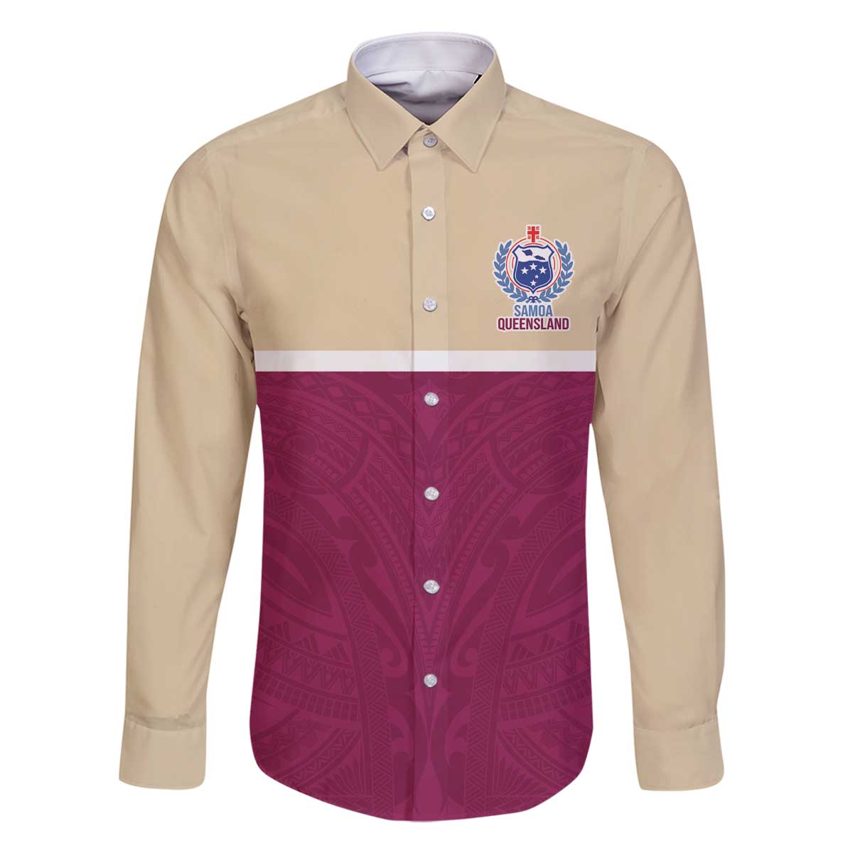 Queensland Samoa Custom Family Matching Off The Shoulder Long Sleeve Dress and Hawaiian Shirt Maroon Pacific Polynesian Tribal Pattern