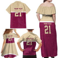 Queensland Samoa Custom Family Matching Off Shoulder Maxi Dress and Hawaiian Shirt Maroon Pacific Polynesian Tribal Pattern