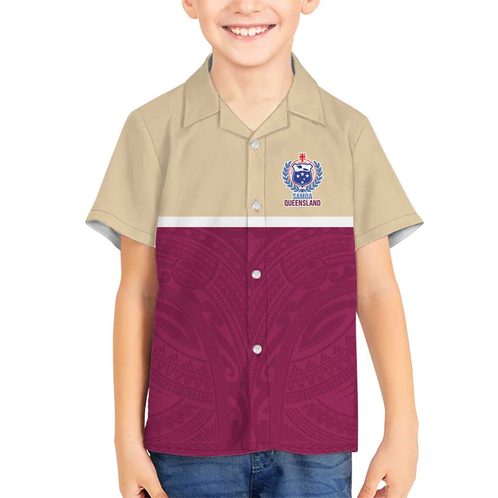 Queensland Samoa Custom Family Matching Off Shoulder Maxi Dress and Hawaiian Shirt Maroon Pacific Polynesian Tribal Pattern