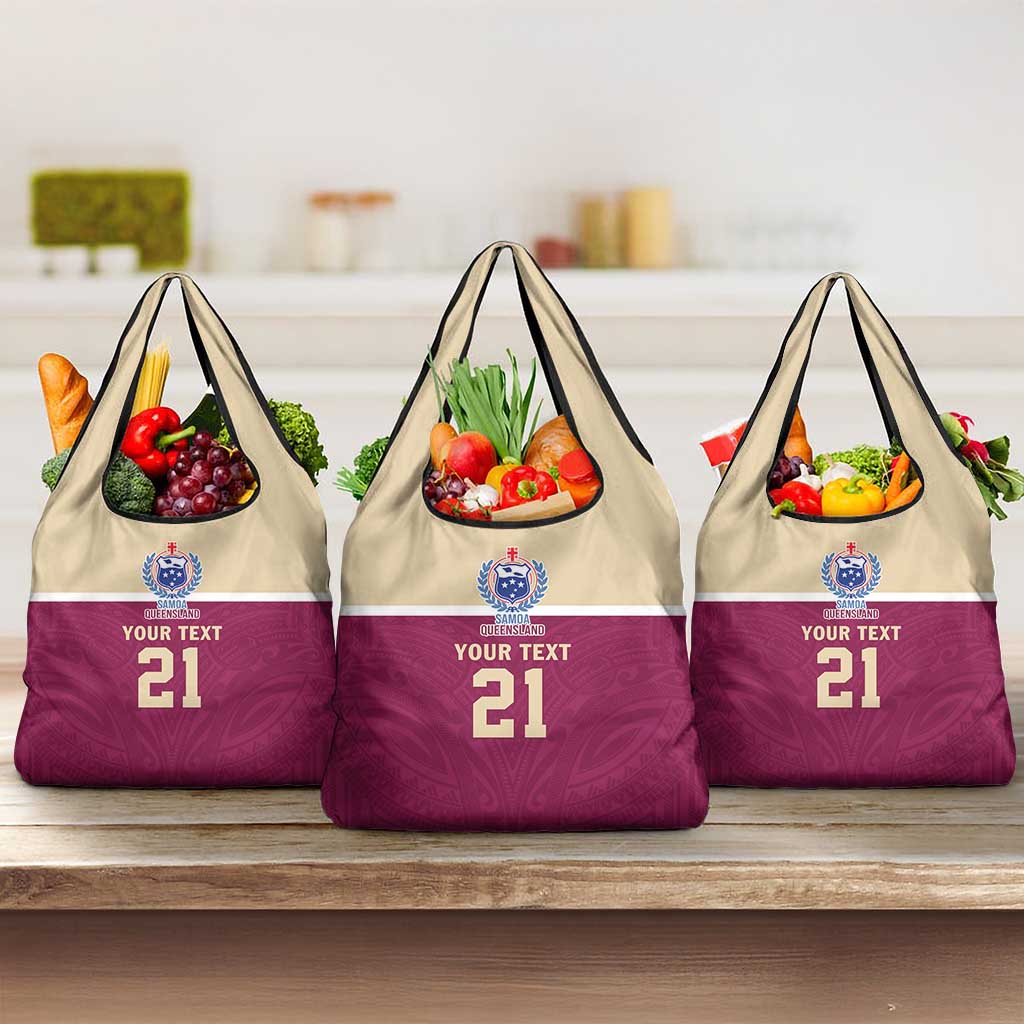 Queensland Samoa Custom Grocery Bag Maroon Pacific Polynesian Tribal Pattern LT9 3-pack One Size Maroon - Polynesian Pride
