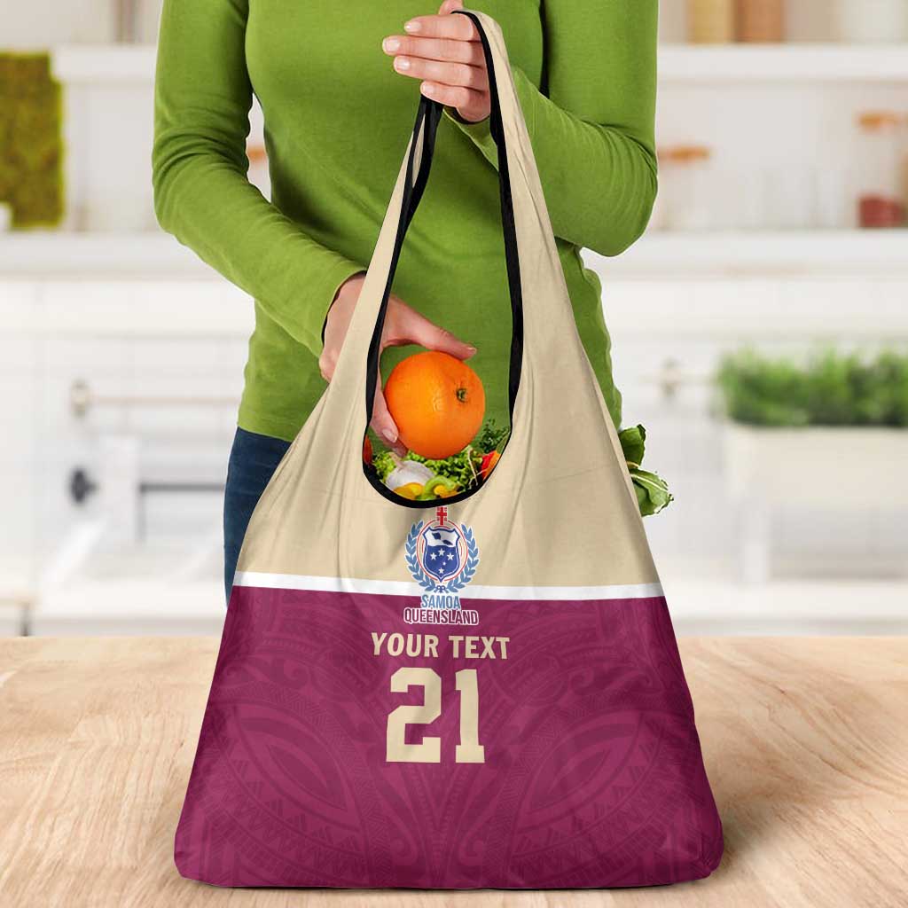Queensland Samoa Custom Grocery Bag Maroon Pacific Polynesian Tribal Pattern LT9 - Polynesian Pride