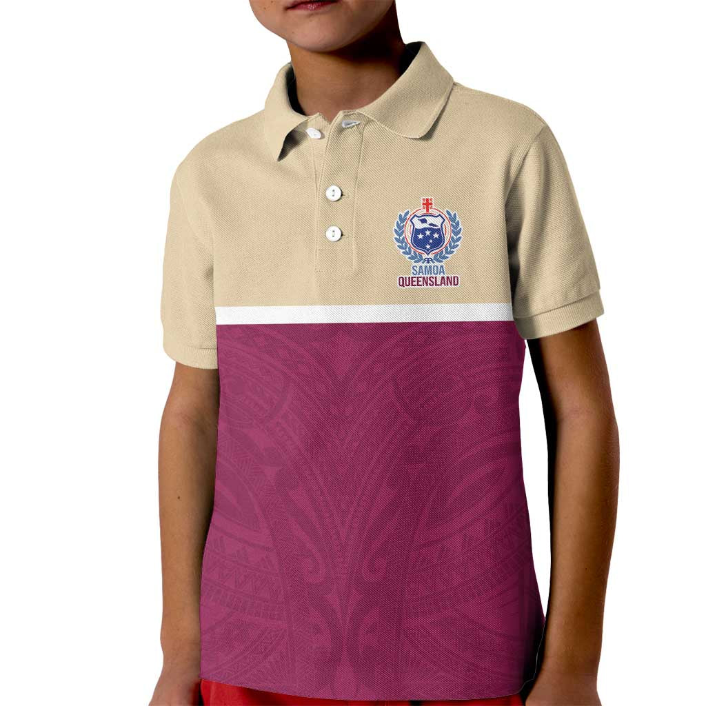 Queensland Samoa Custom Kid Polo Shirt Maroon Pacific Polynesian Tribal Pattern