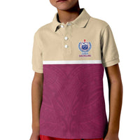 Queensland Samoa Custom Kid Polo Shirt Maroon Pacific Polynesian Tribal Pattern