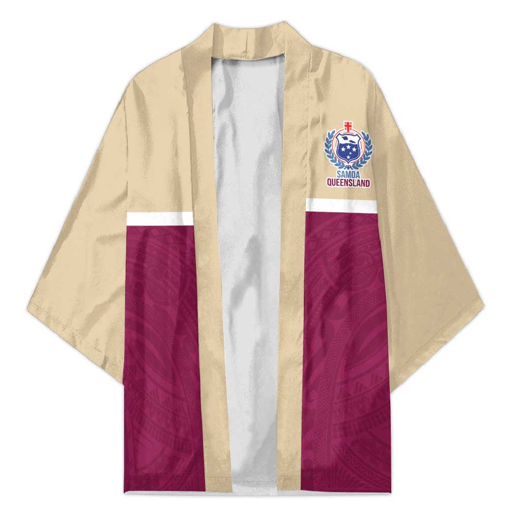 Queensland Samoa Custom Kimono Maroon Pacific Polynesian Tribal Pattern LT9 Unisex Maroon - Polynesian Pride