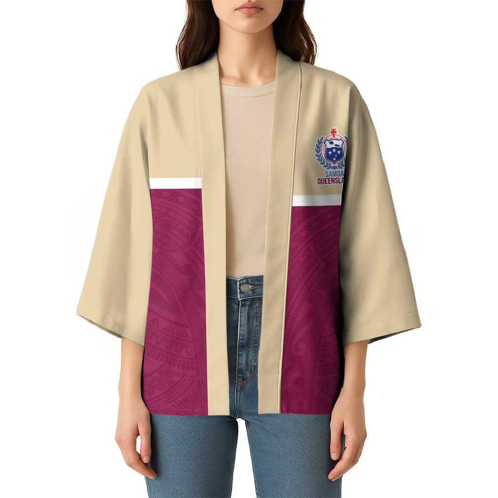 Queensland Samoa Custom Kimono Maroon Pacific Polynesian Tribal Pattern LT9 - Polynesian Pride