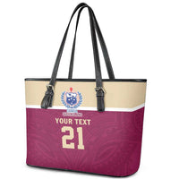 Queensland Samoa Custom Leather Tote Bag Maroon Pacific Polynesian Tribal Pattern