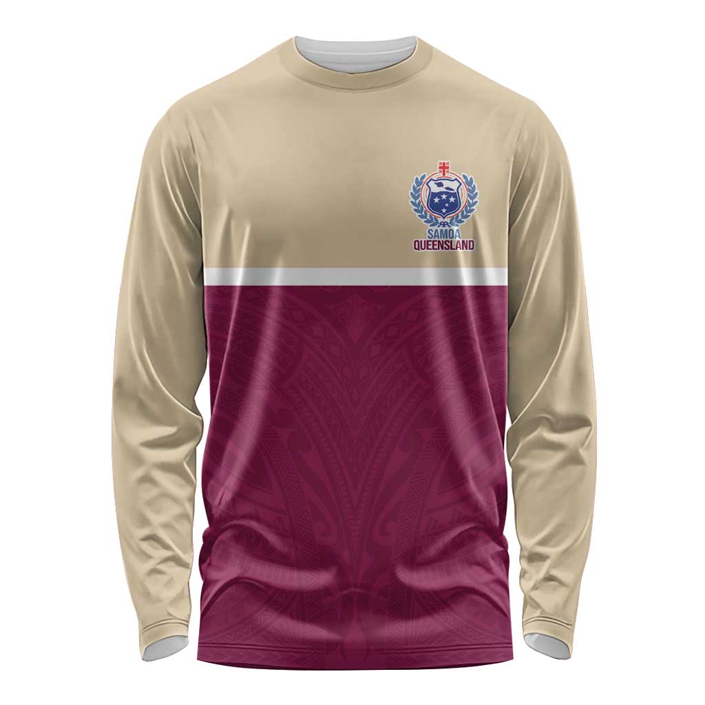 Queensland Samoa Custom Long Sleeve Shirt Maroon Pacific Polynesian Tribal Pattern LT9 Unisex Maroon - Polynesian Pride