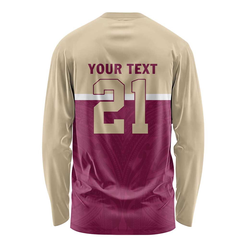 Queensland Samoa Custom Long Sleeve Shirt Maroon Pacific Polynesian Tribal Pattern LT9 - Polynesian Pride