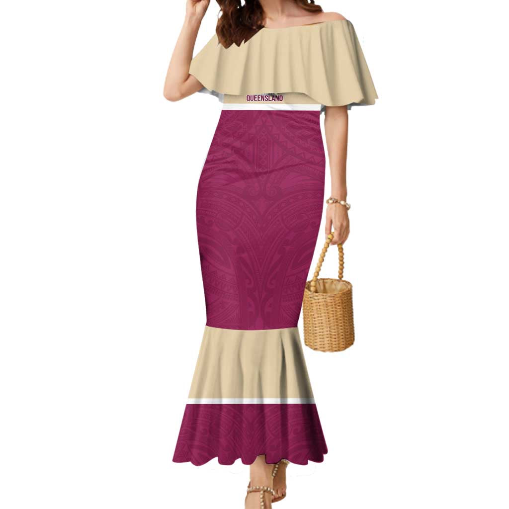 Queensland Samoa Custom Mermaid Dress Maroon Pacific Polynesian Tribal Pattern