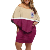 Queensland Samoa Custom Off Shoulder Short Dress Maroon Pacific Polynesian Tribal Pattern
