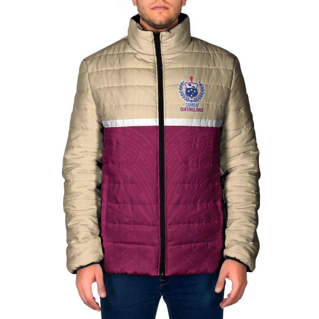 Queensland Samoa Custom Padded Jacket Maroon Pacific Polynesian Tribal Pattern LT9 Men Maroon - Polynesian Pride