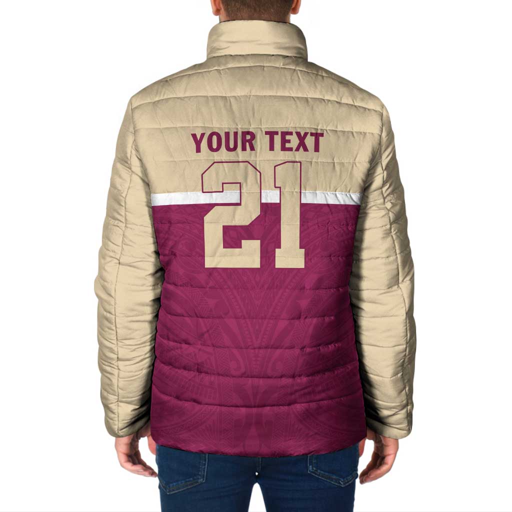Queensland Samoa Custom Padded Jacket Maroon Pacific Polynesian Tribal Pattern LT9 - Polynesian Pride