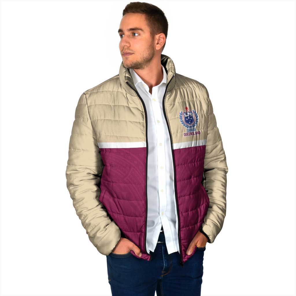 Queensland Samoa Custom Padded Jacket Maroon Pacific Polynesian Tribal Pattern LT9 - Polynesian Pride
