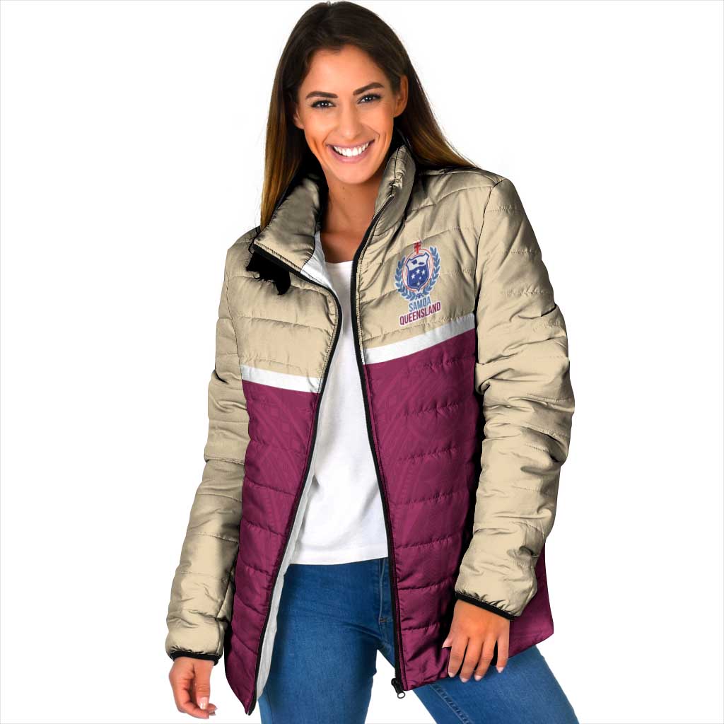 Queensland Samoa Custom Padded Jacket Maroon Pacific Polynesian Tribal Pattern LT9 Women Maroon - Polynesian Pride