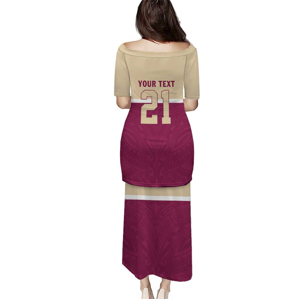 Queensland Samoa Custom Puletasi Maroon Pacific Polynesian Tribal Pattern LT9 - Polynesian Pride