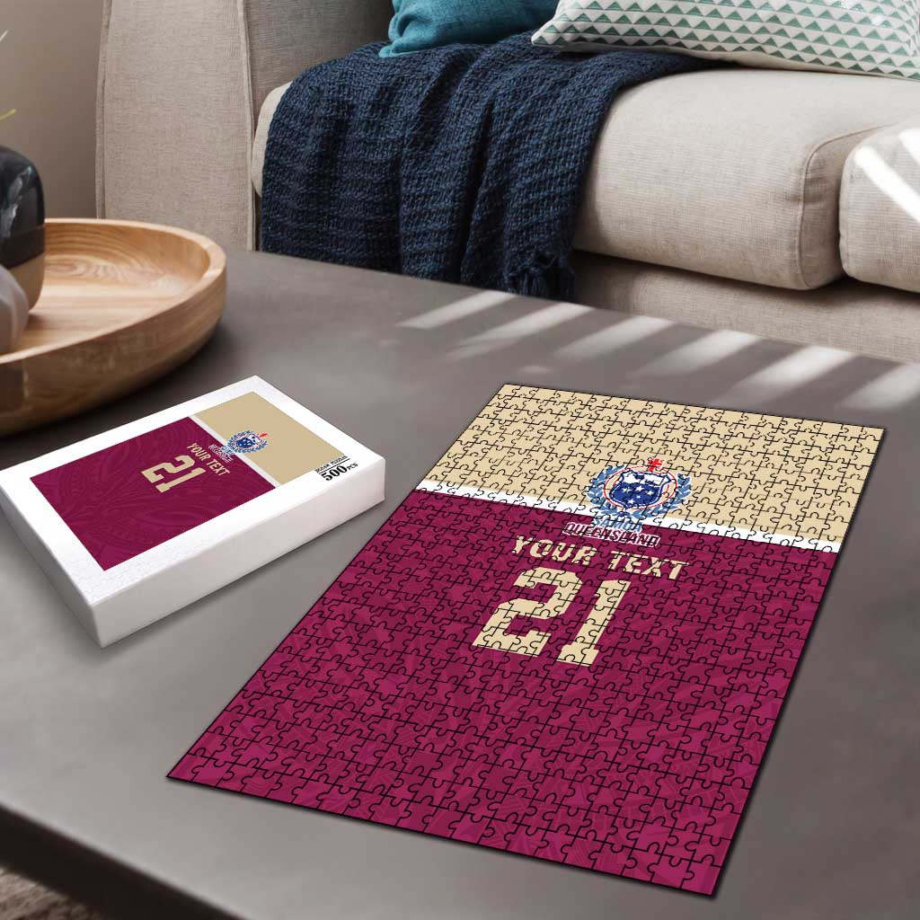 Queensland Samoa Custom Puzzle Maroon Pacific Polynesian Tribal Pattern LT9 - Polynesian Pride