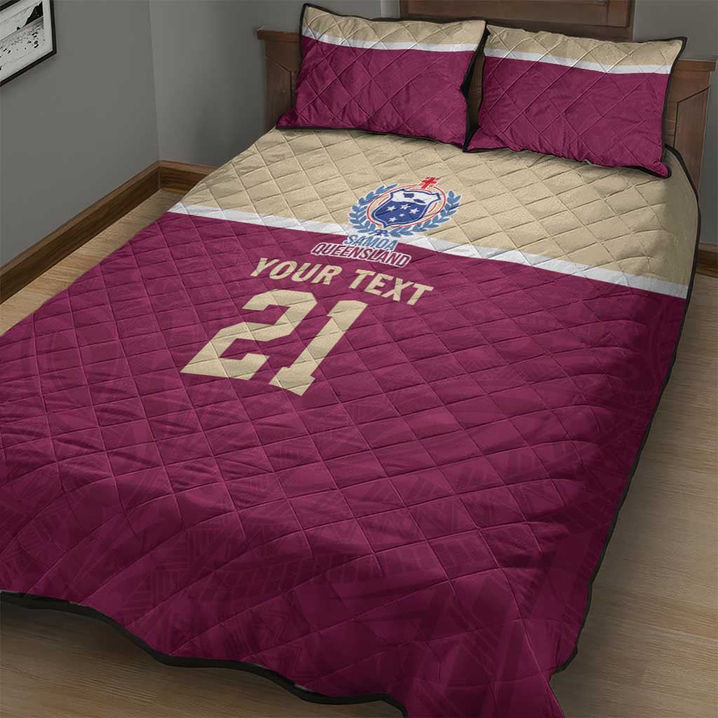 Queensland Samoa Custom Quilt Bed Set Maroon Pacific Polynesian Tribal Pattern