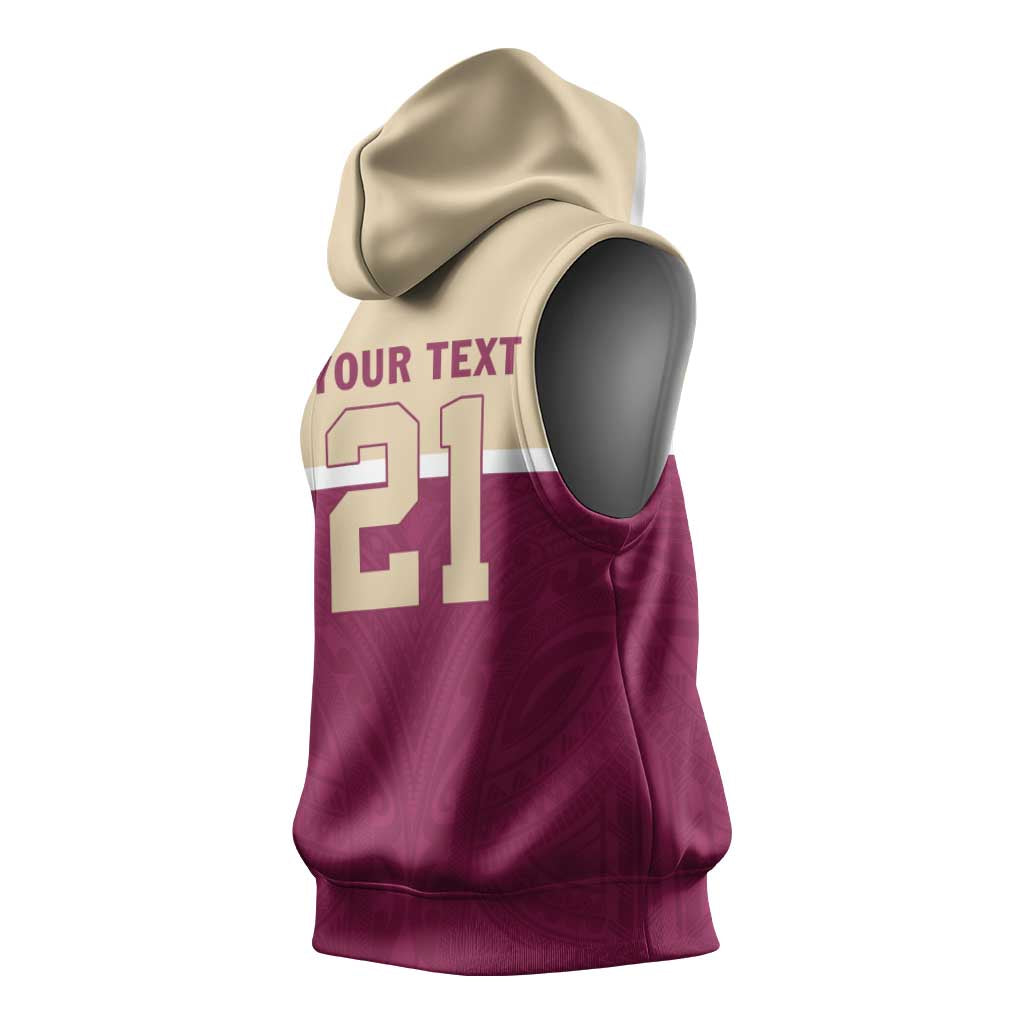 Queensland Samoa Custom Sleeveless Hoodie Maroon Pacific Polynesian Tribal Pattern LT9 - Polynesian Pride