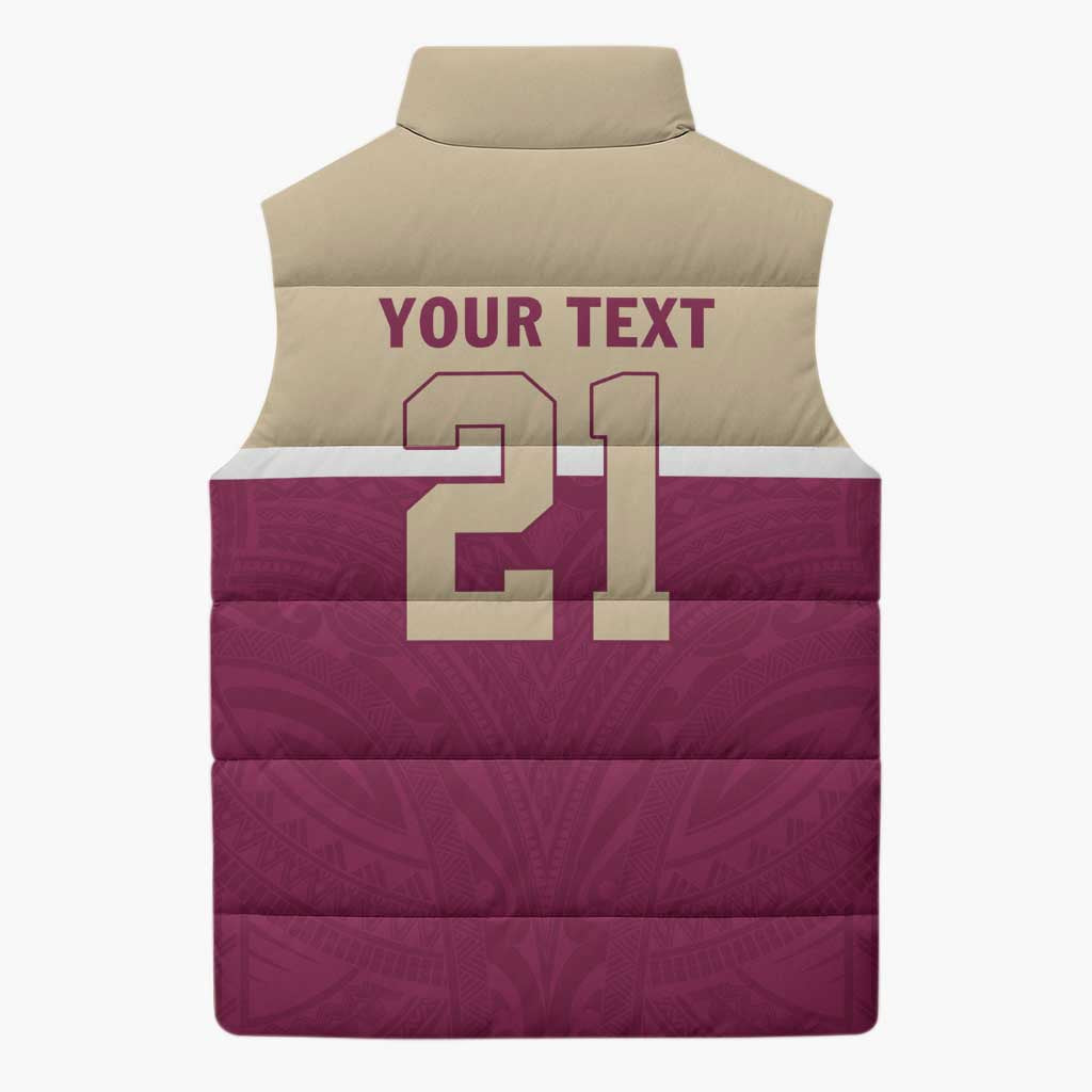 Queensland Samoa Custom Sleeveless Puffer Jacket Maroon Pacific Polynesian Tribal Pattern LT9 - Polynesian Pride