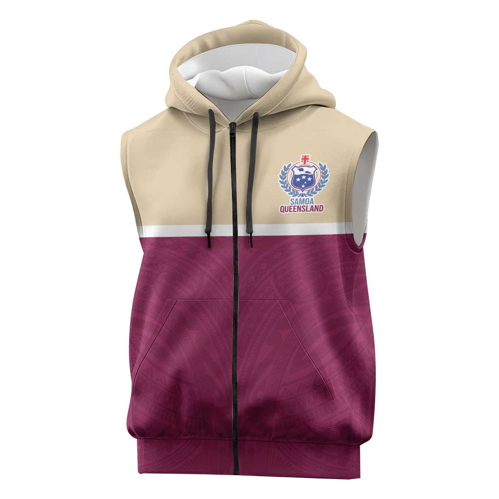 Queensland Samoa Custom Sleeveless Zip Hoodie Maroon Pacific Polynesian Tribal Pattern LT9 Maroon - Polynesian Pride