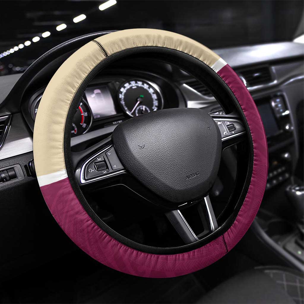 Queensland Samoa Steering Wheel Cover Maroon Pacific Polynesian Tribal Pattern LT9 Universal Fit Maroon - Polynesian Pride