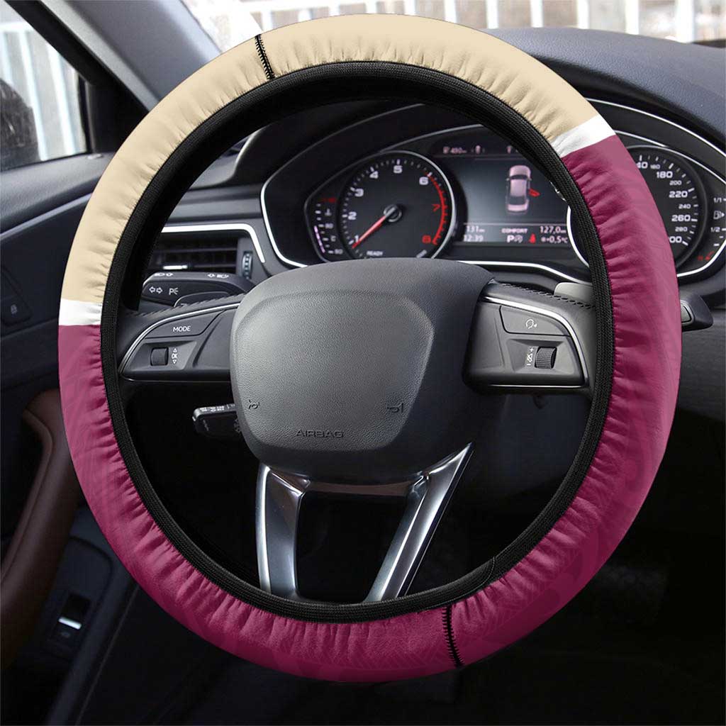 Queensland Samoa Steering Wheel Cover Maroon Pacific Polynesian Tribal Pattern LT9 - Polynesian Pride