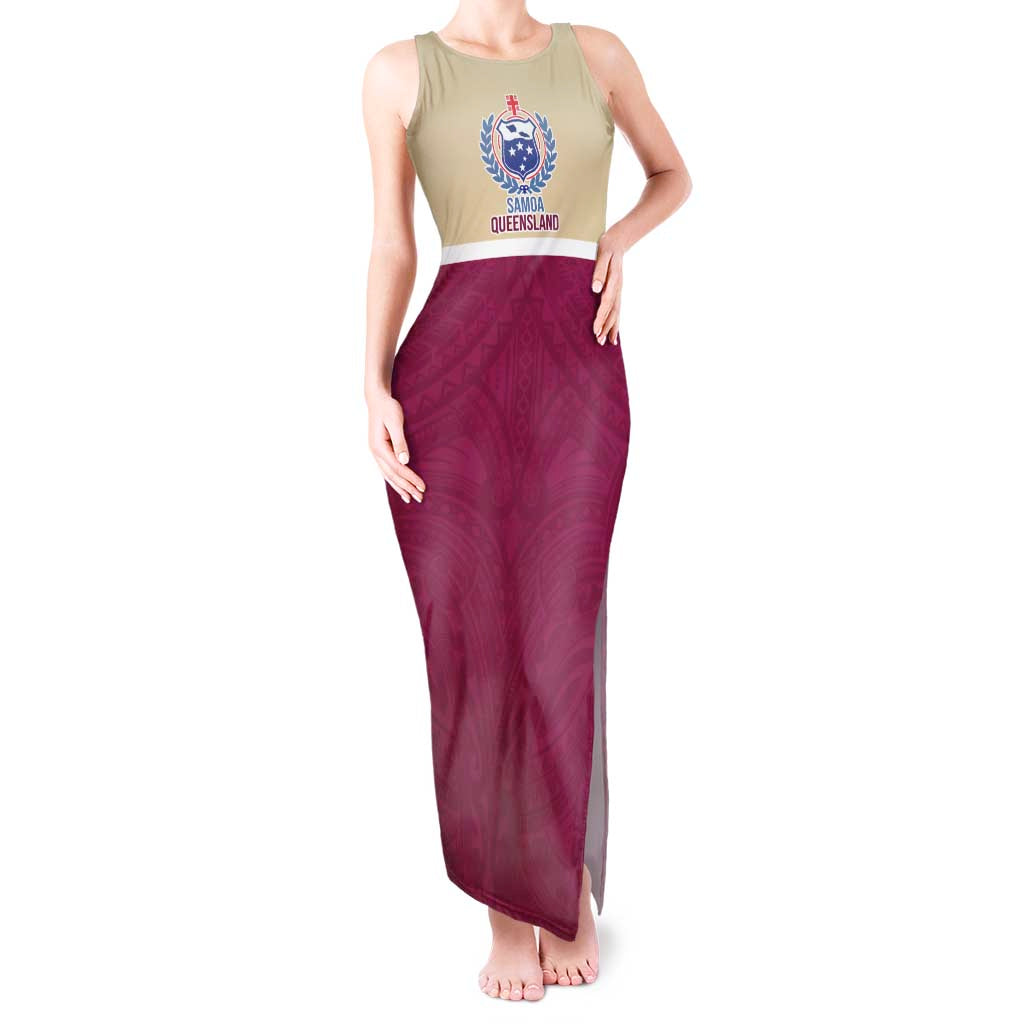 Queensland Samoa Custom Tank Maxi Dress Maroon Pacific Polynesian Tribal Pattern LT9 Women Maroon - Polynesian Pride