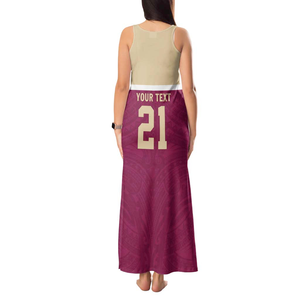 Queensland Samoa Custom Tank Maxi Dress Maroon Pacific Polynesian Tribal Pattern LT9 - Polynesian Pride