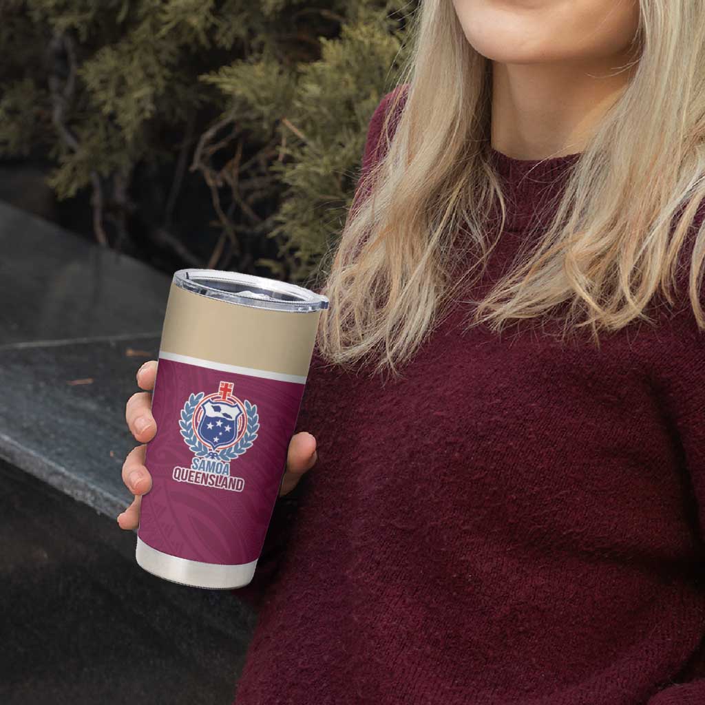 Queensland Samoa Custom Tumbler Cup Maroon Pacific Polynesian Tribal Pattern