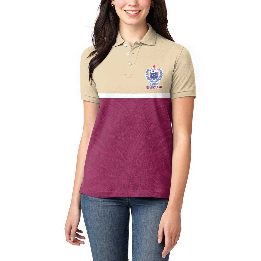 Queensland Samoa Custom Women Polo Shirt Maroon Pacific Polynesian Tribal Pattern