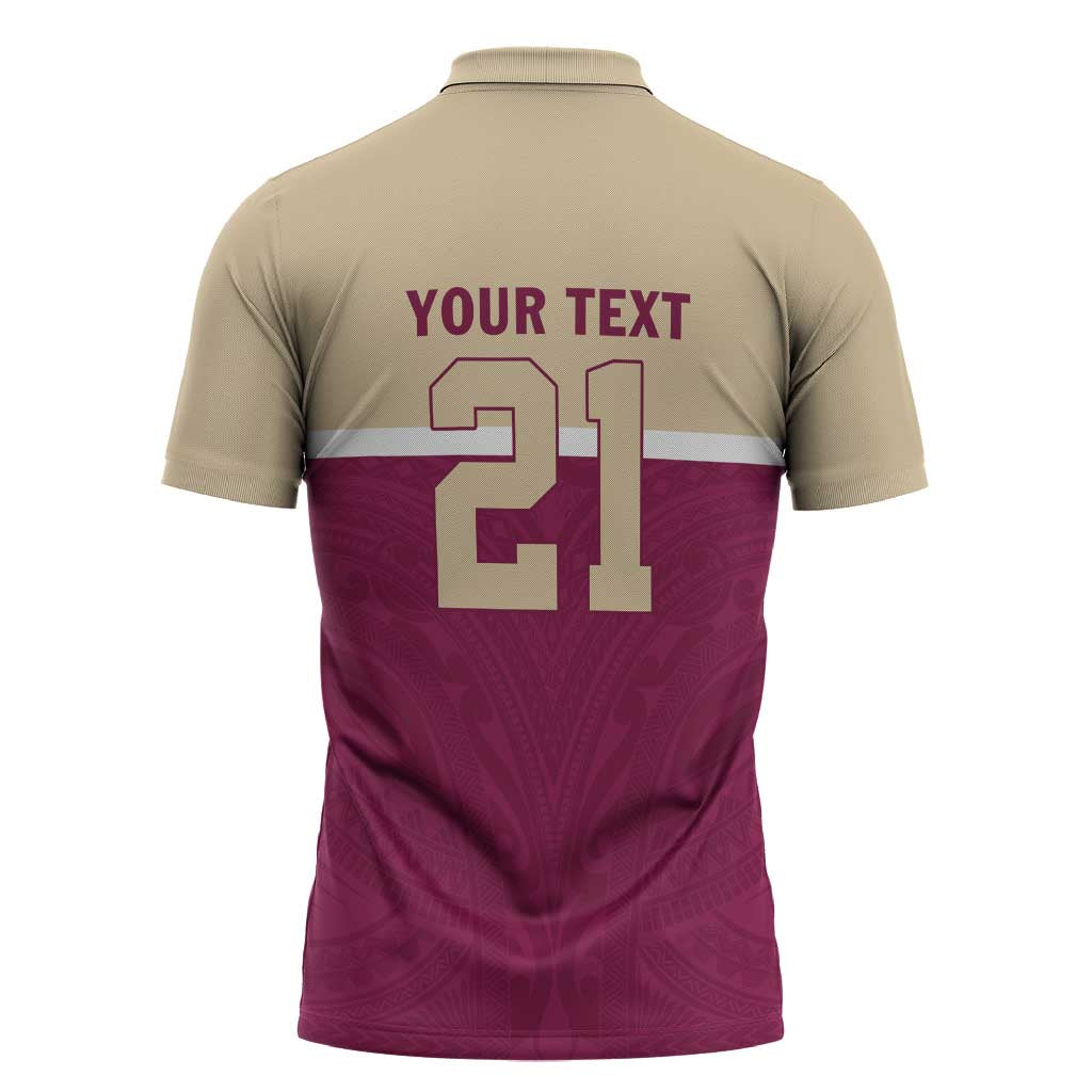 Queensland Samoa Custom Zipper Polo Shirt Maroon Pacific Polynesian Tribal Pattern - Polynesian Pride
