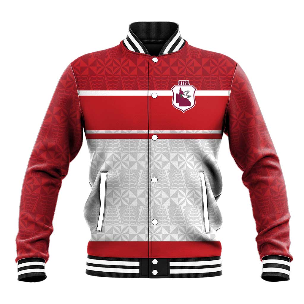 Queensland Tonga Custom Baseball Jacket QLD with Tongan Ngatu Pattern LT9 Unisex Red - Polynesian Pride