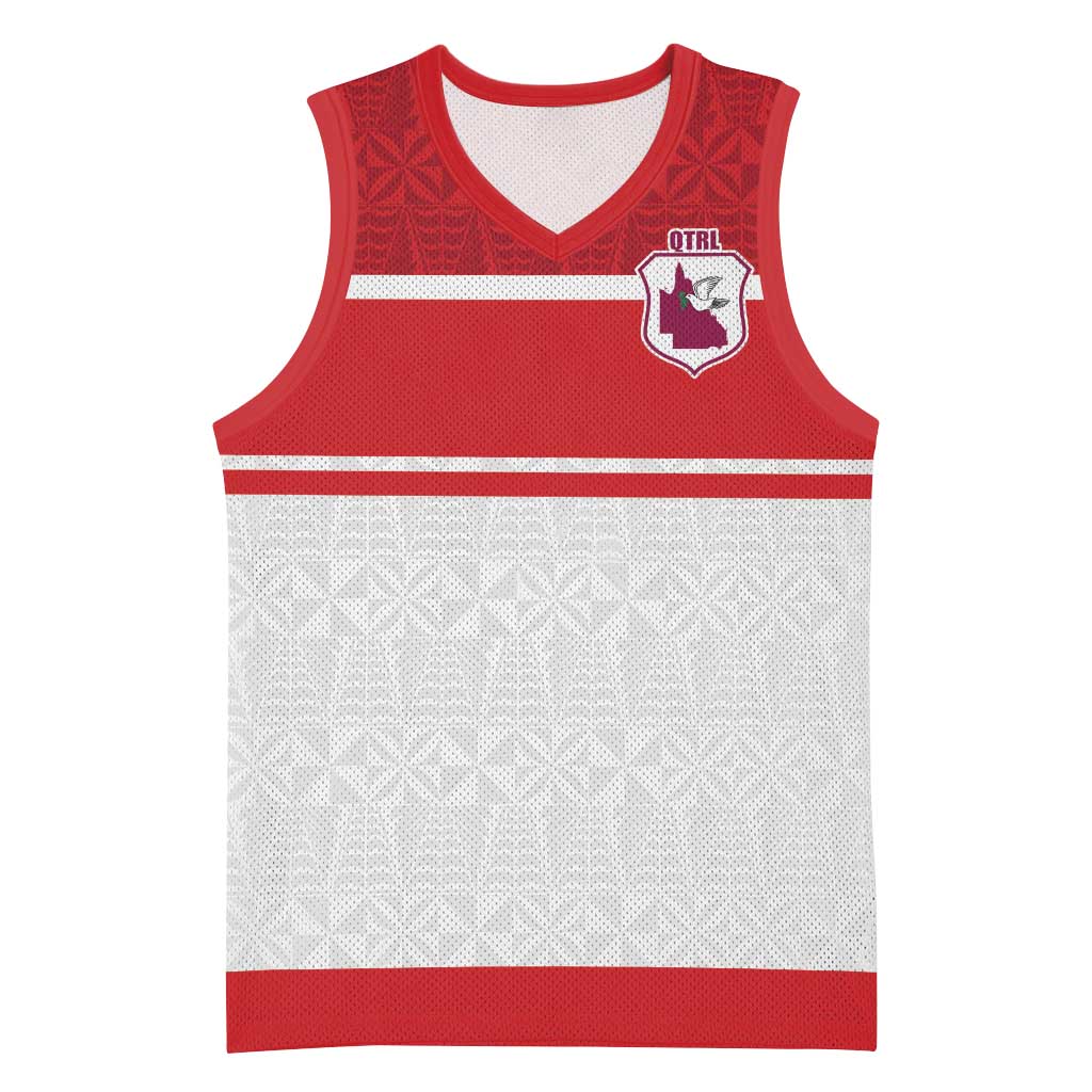 Queensland Tonga Custom Basketball Jersey QLD with Tongan Ngatu Pattern LT9 Unisex Red - Polynesian Pride