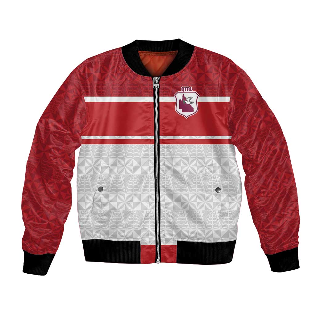 Queensland Tonga Custom Bomber Jacket QLD with Tongan Ngatu Pattern