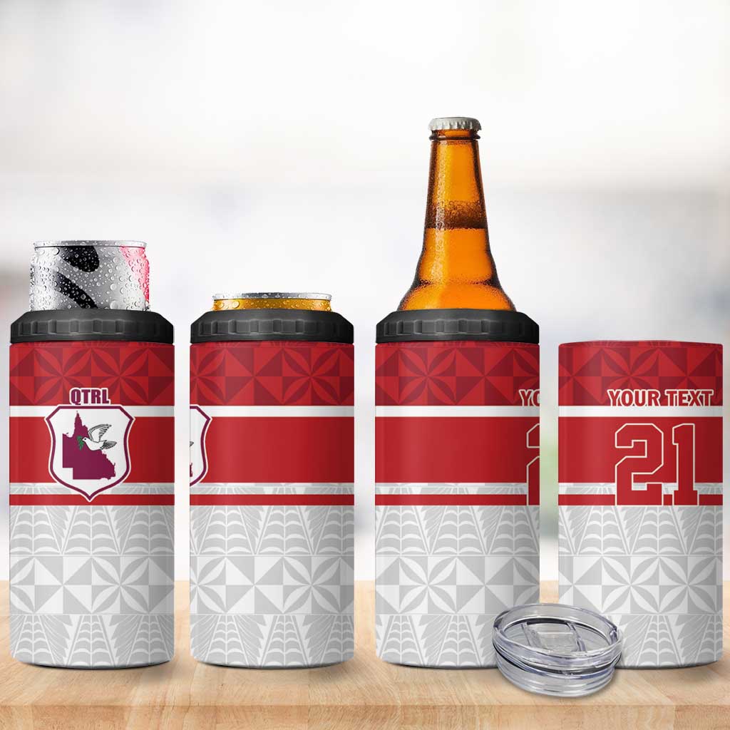 Queensland Tonga Custom 4 in 1 Can Cooler Tumbler QLD with Tongan Ngatu Pattern LT9 - Polynesian Pride