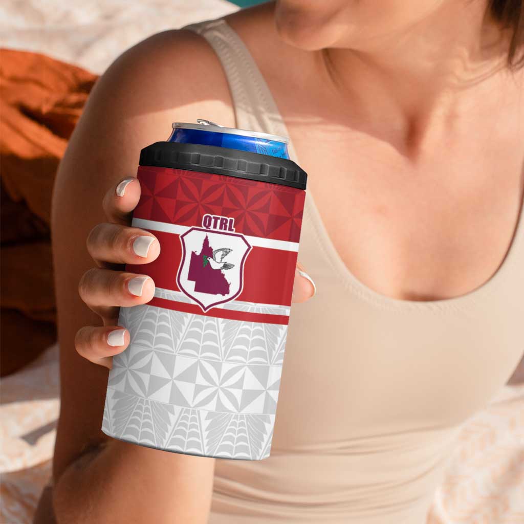 Queensland Tonga Custom 4 in 1 Can Cooler Tumbler QLD with Tongan Ngatu Pattern LT9 - Polynesian Pride