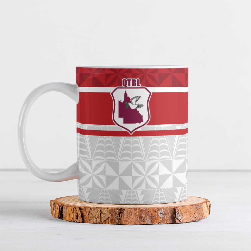 Queensland Tonga Custom Ceramic Mug QLD with Tongan Ngatu Pattern LT9 Red - Polynesian Pride